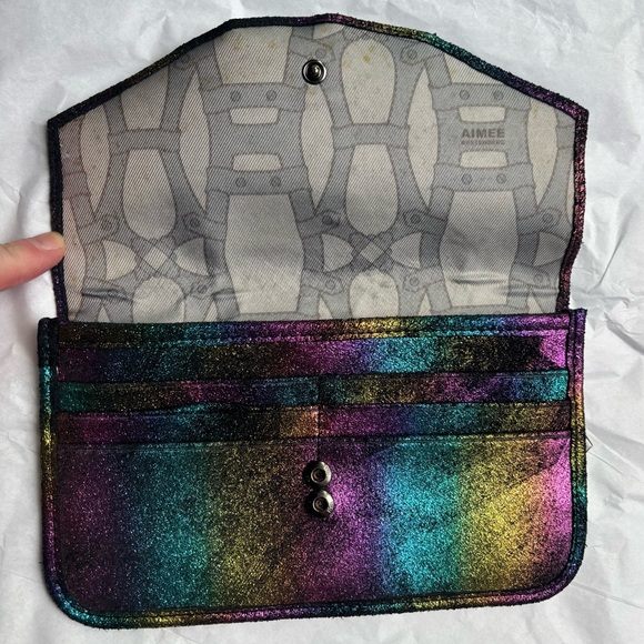 Aimee Kestenberg suede metallic rainbow flap wallet clutch - Picture 5 of 9